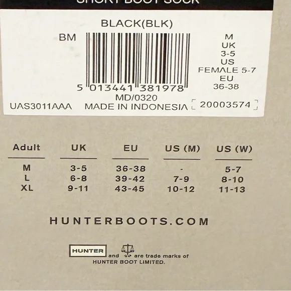 Hunter Size Medium 5-7 Black Short Boot Socks NEW in Box - Picture 4 of 4
